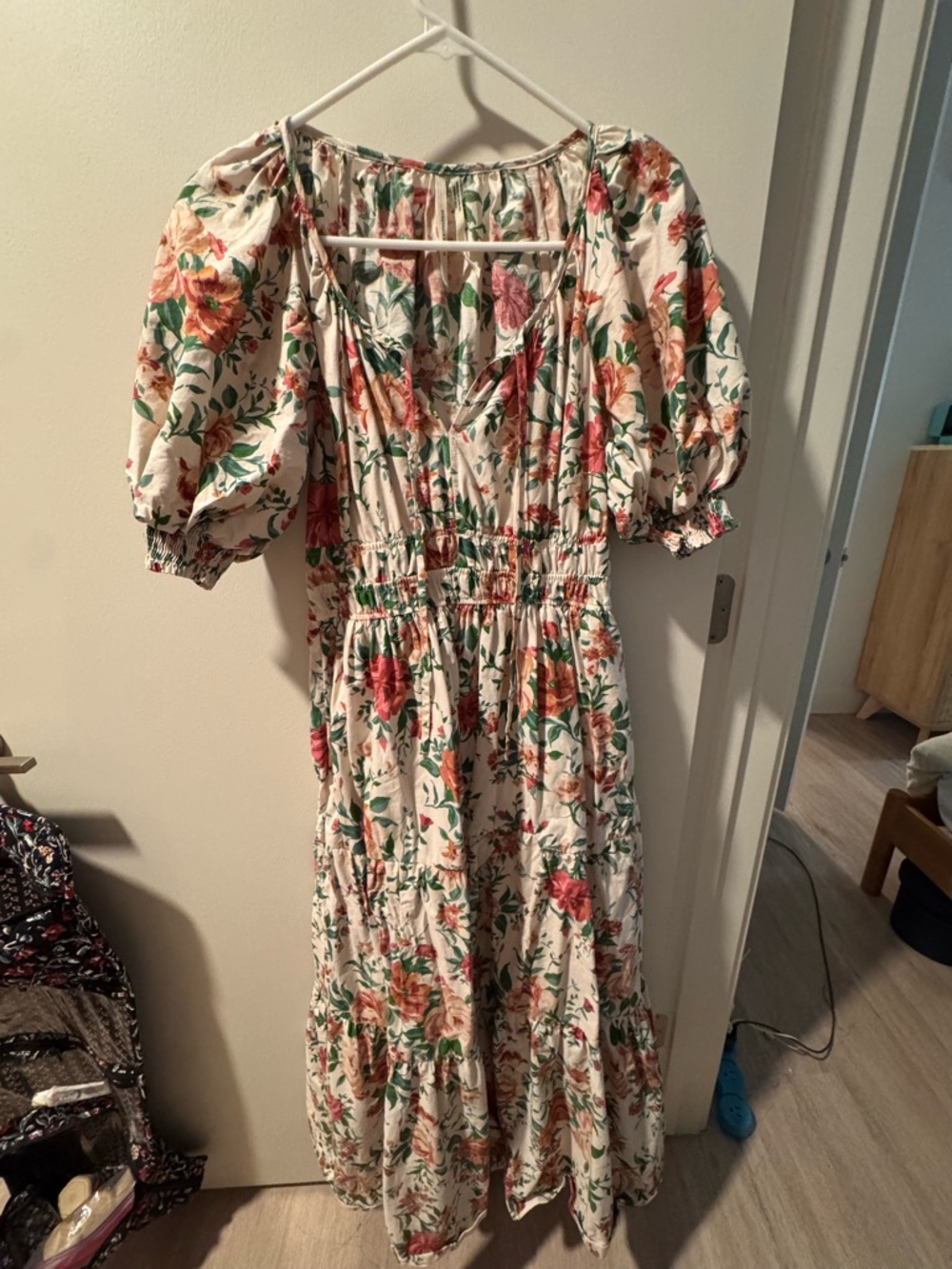 Anthropologie Floral Puff-Sleeve Maxi Dress